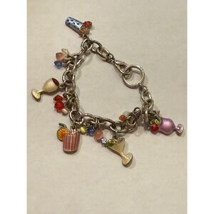 Silver Tone Cocktail Drink Charm Bracelet Wine Martini Soda Happy Hour Theme
